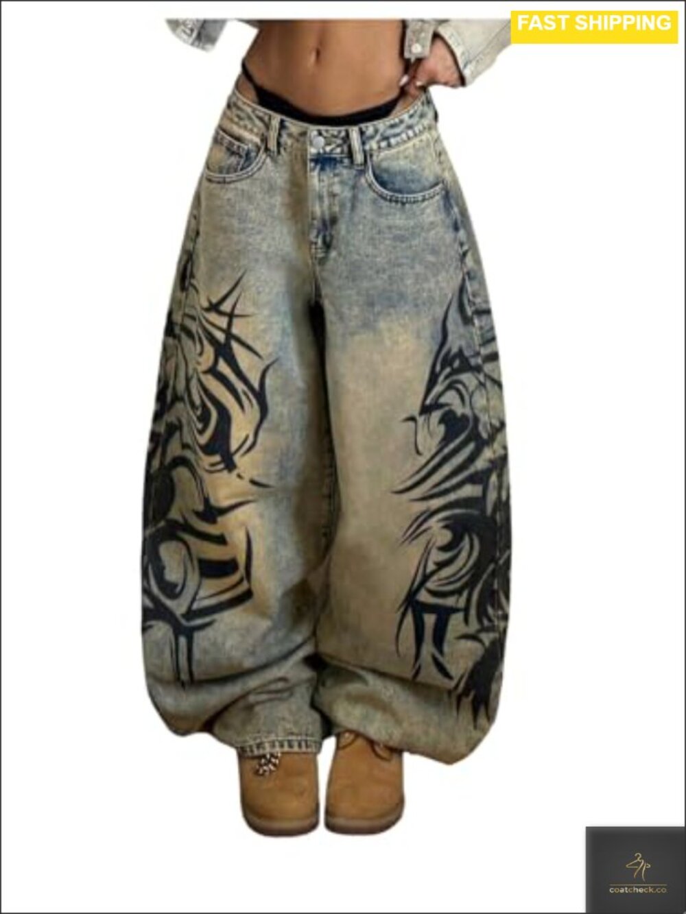 Y2K Graphic Baggy Wide Leg Low Rise Denim Jeans Streetwear